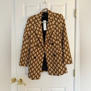 NWT Rare Zara Double Breasted Retro Print Blazer, XS